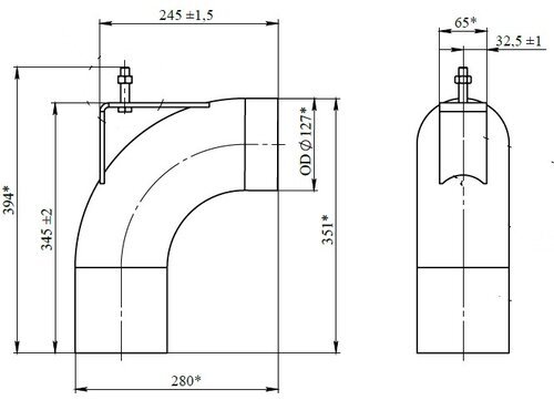 87038 DINEX 04-17476-000 Труба глушителя (колено с опорной шпилькой) от гофры до основного глушителя (Freightliner) (Alu)